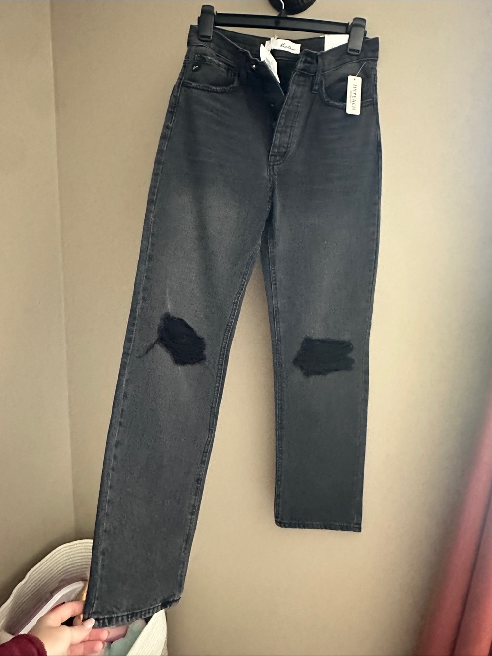 KanCan Women's Black Distressed Boyfriend Jeans